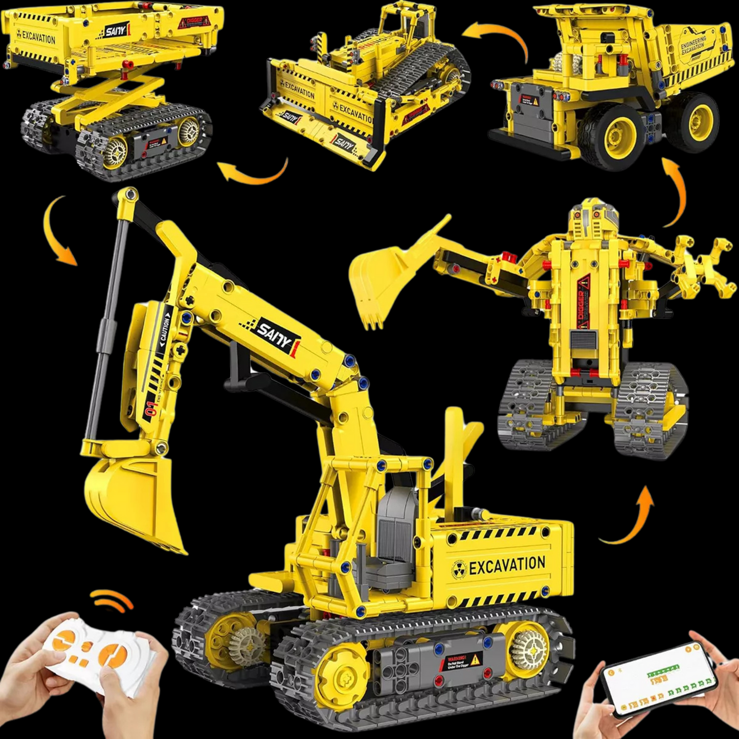 Véhicules de construction motorisés 5 en 1 (555 pièces)