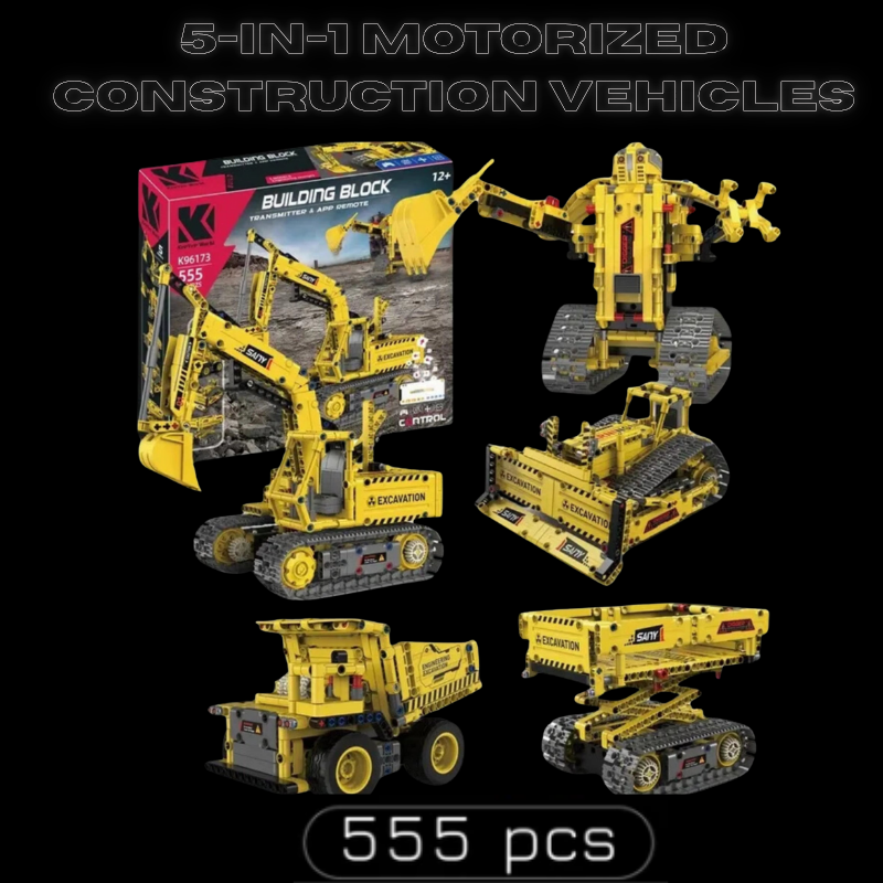 Véhicules de construction motorisés 5 en 1 (555 pièces)
