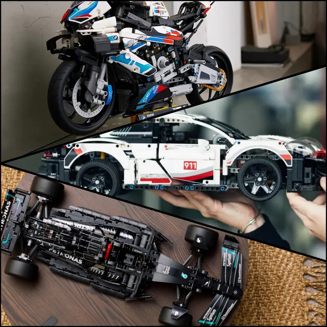 Achetez-les ensemble ! Nos trois modèles les plus vendus réunis en un seul pack : 🏍️ BMW S1000RR 🏎️ Mercedes-AMG W14 🚗 Porsche 911 RSR